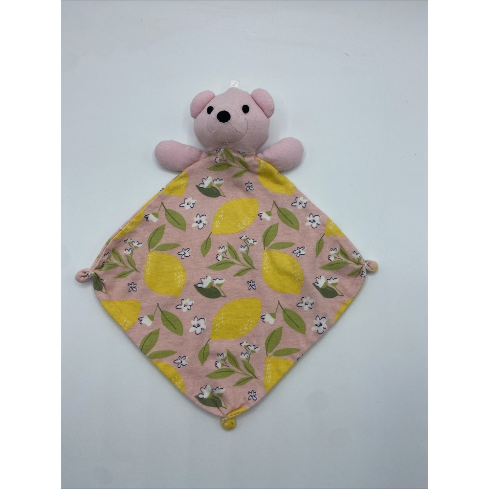 Sleep On It Pink Bear 11" Lemon Lovey Security Blanket Knotted Corners